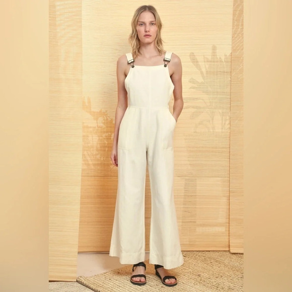 NEW Apiece Apart Caterina Overalls Cream Wide Leg Apron Jumper 8 Cotton Linen - Picture 1 of 13